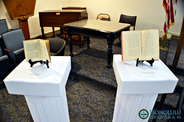 Constitution and Bylaws of Pacific Lodge #822 (l) and the Grand Lodge of Scotland (r)